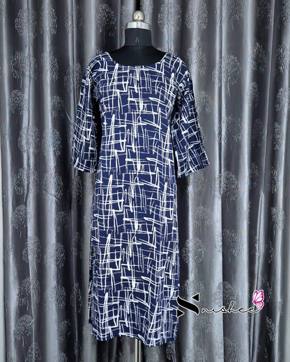 Scribble Navy Blue A Line Kurti