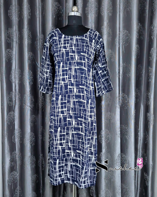 Scribble Navy Blue A Line Kurti
