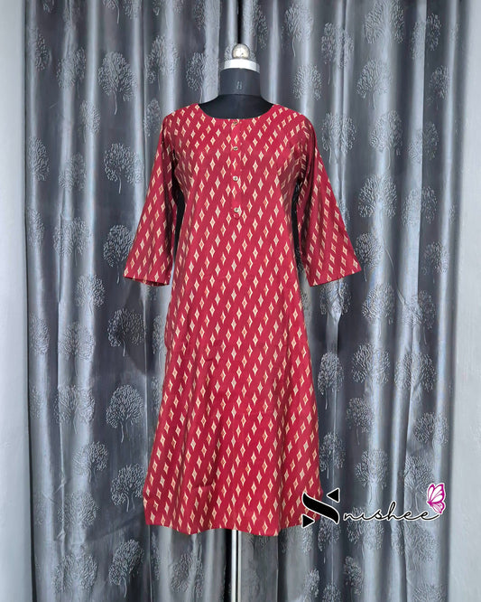 Red Ikat Printed Muslin Kurti