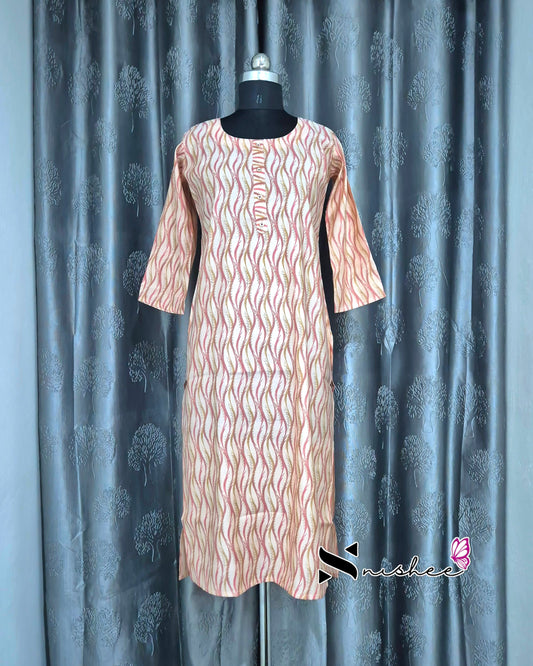 Cream Creeper Printed Muslin Kurti