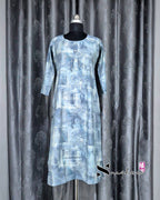 Grey Smoked Abstract Foil Printed Muslin Kurti