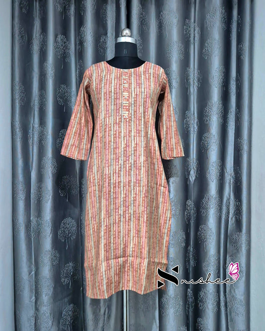 Multi-Colour Striped Printed Muslin Kurti