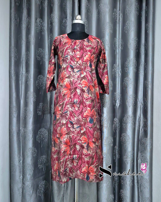 Red Floral Printed Muslin Kurti