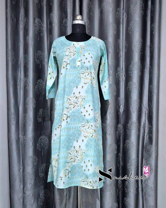 Sea Green Abstract Printed Muslin Kurti