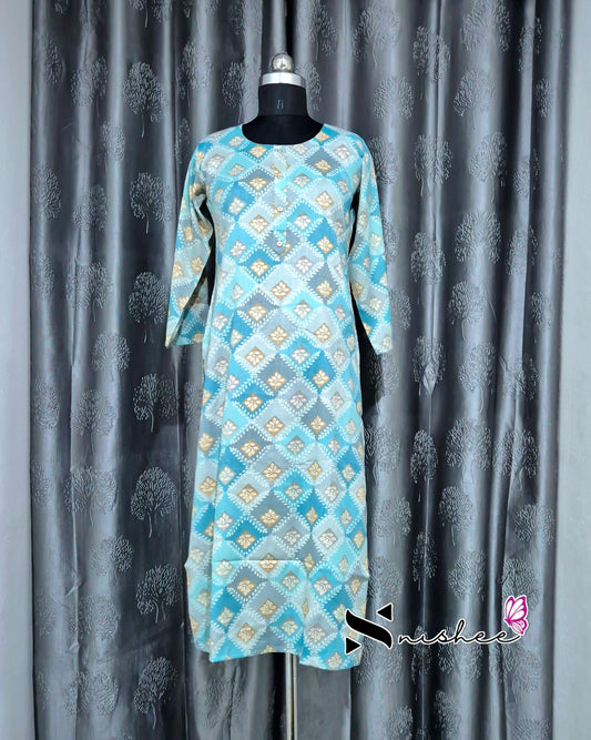Blue Diamond Motif Printed Muslin Kurti