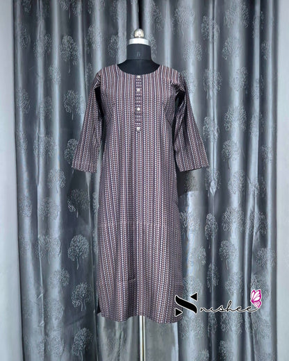 Multi-Colour Mini Diamond Striped Printed Muslin Kurti