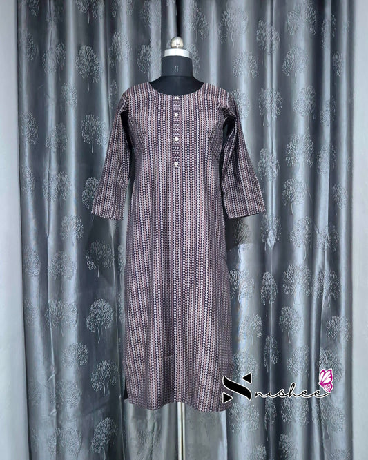 Multi-Colour Mini Diamond Striped Printed Muslin Kurti