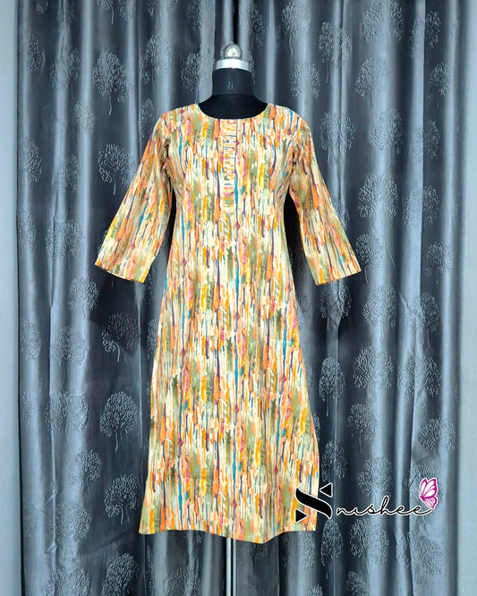 Multi-Colour Brush Stroke Printed Muslin Kurti