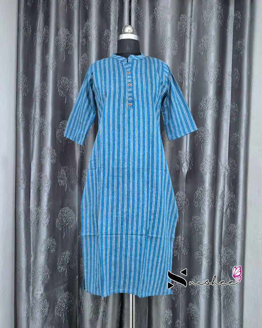 Double Lined Pattern Blue Kurti