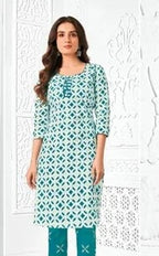 Blue Chain Circle Pattern Printed Cotton Kurti