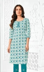 Blue Chain Circle Pattern Printed Cotton Kurti