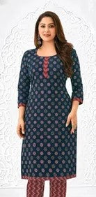 Blue Mini Rangoli Motif Printed Cotton Kurti