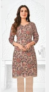 Brown Floral Printed Cotton Kurti