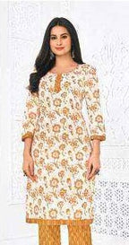 Cream Solo Floral Printed Cotton Kurti