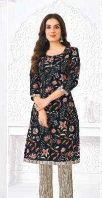 Black Botanical Floral Printed Cotton Kurti