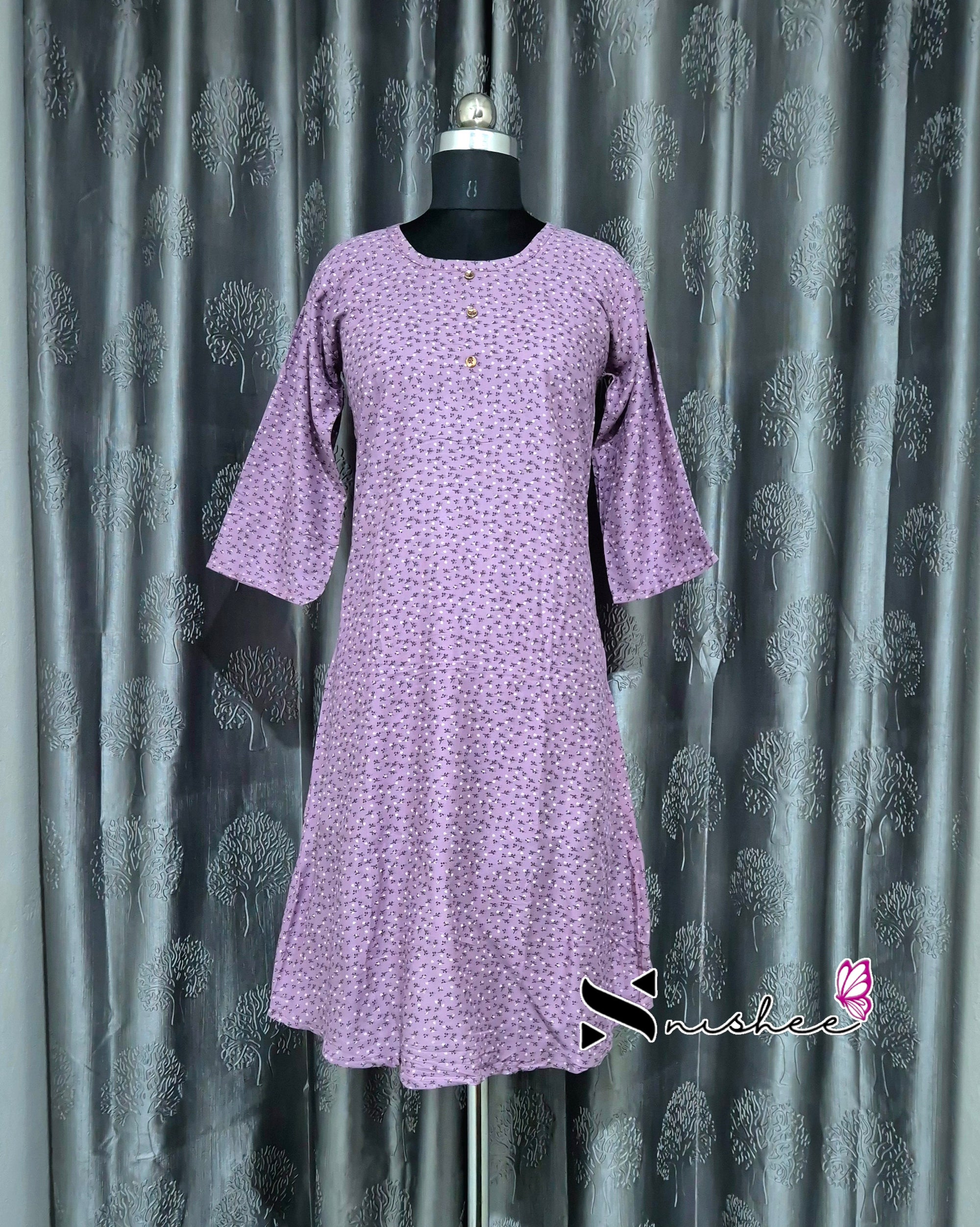 Purple Mini Floral Print A Line Kurti