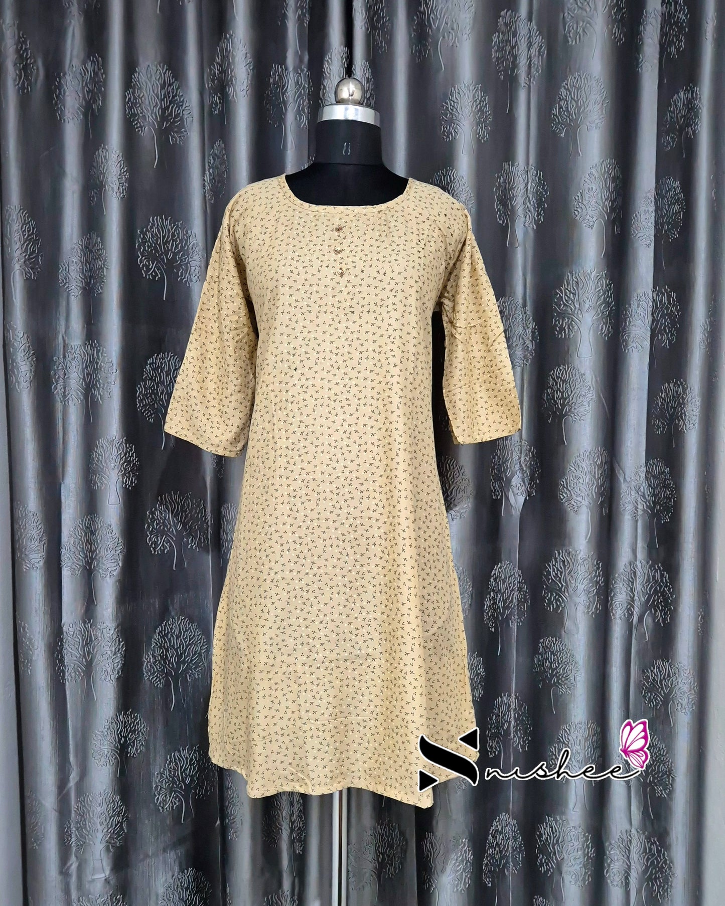 Yellow Mini Floral Print A Line Kurti