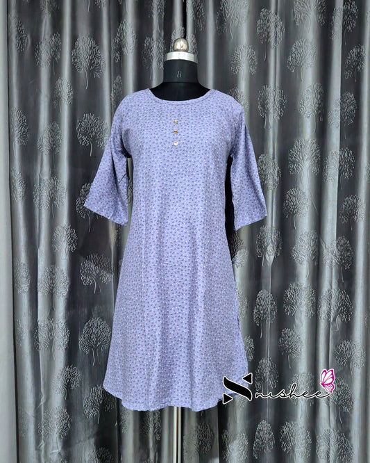 Grey Mini Floral Print A Line Kurti