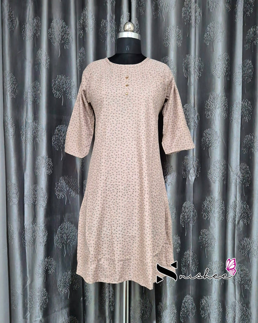 Beige Mini Floral Print A Line Kurti