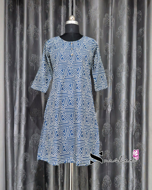Blue Triangular Chain Print A Line Kurti