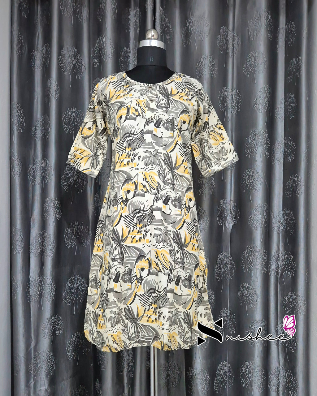 Black Abstract Print A Line Kurti
