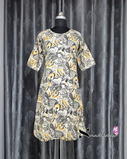 Black Abstract Print A Line Kurti