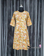 Mustard Abstract Print A Line Kurti