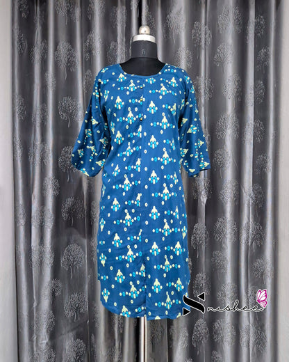 Teal Blue Dotted Motif Printed Kurti