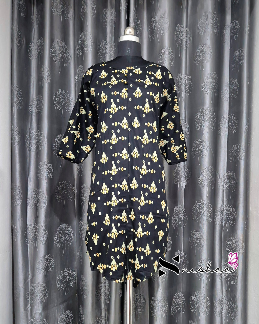 Black Dotted Motif Printed Kurti
