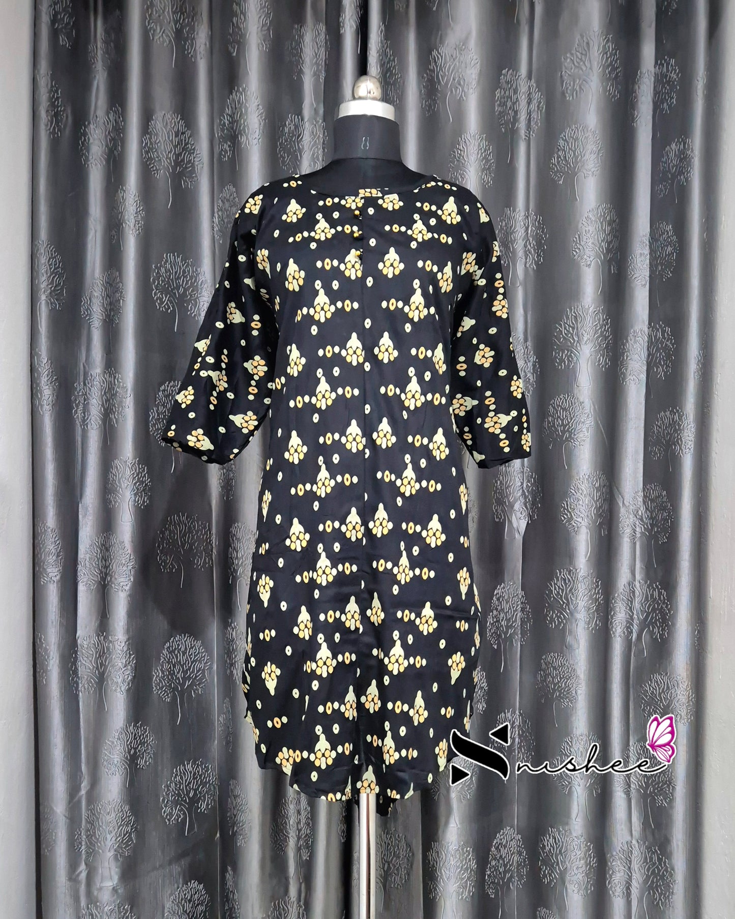 Black Dotted Motif Printed Kurti
