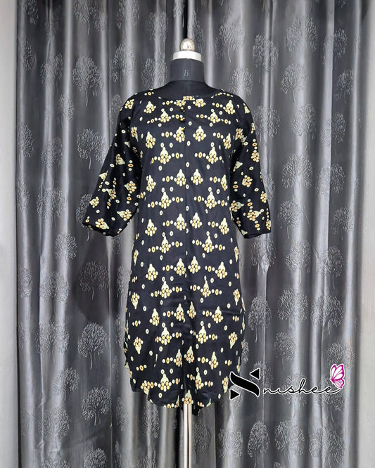 Black Dotted Motif Printed Kurti