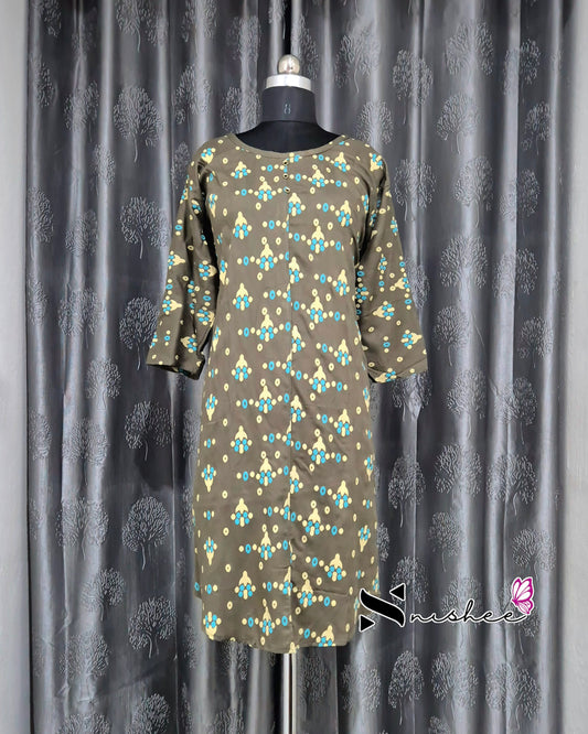 Greenish Brown Dotted Motif Printed Plus Size Kurti