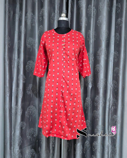 Red Diamond Motif Printed Kurti