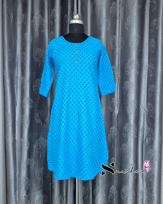 Blue Diamond Motif Printed Kurti