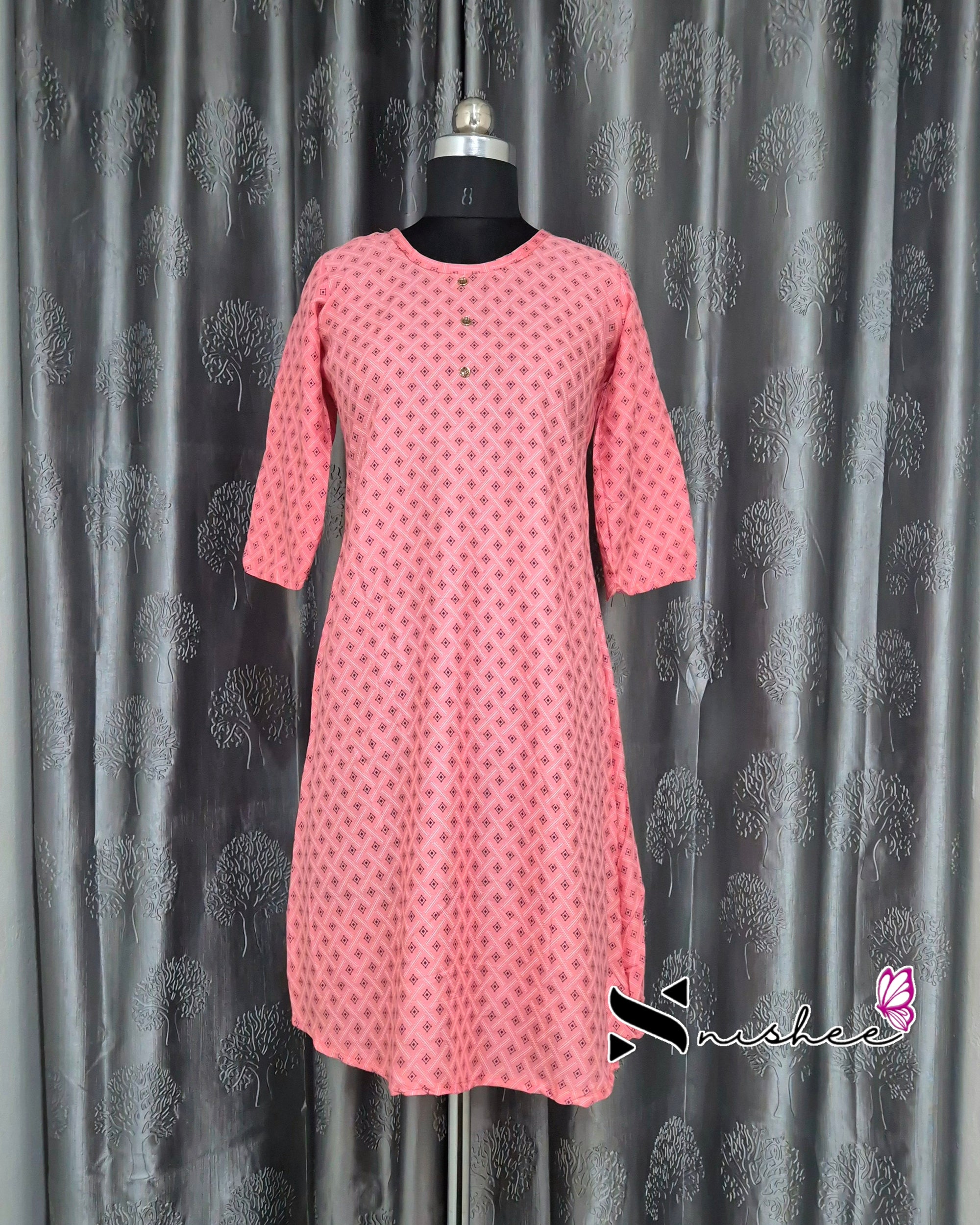 Peach Diamond Motif Printed Kurti