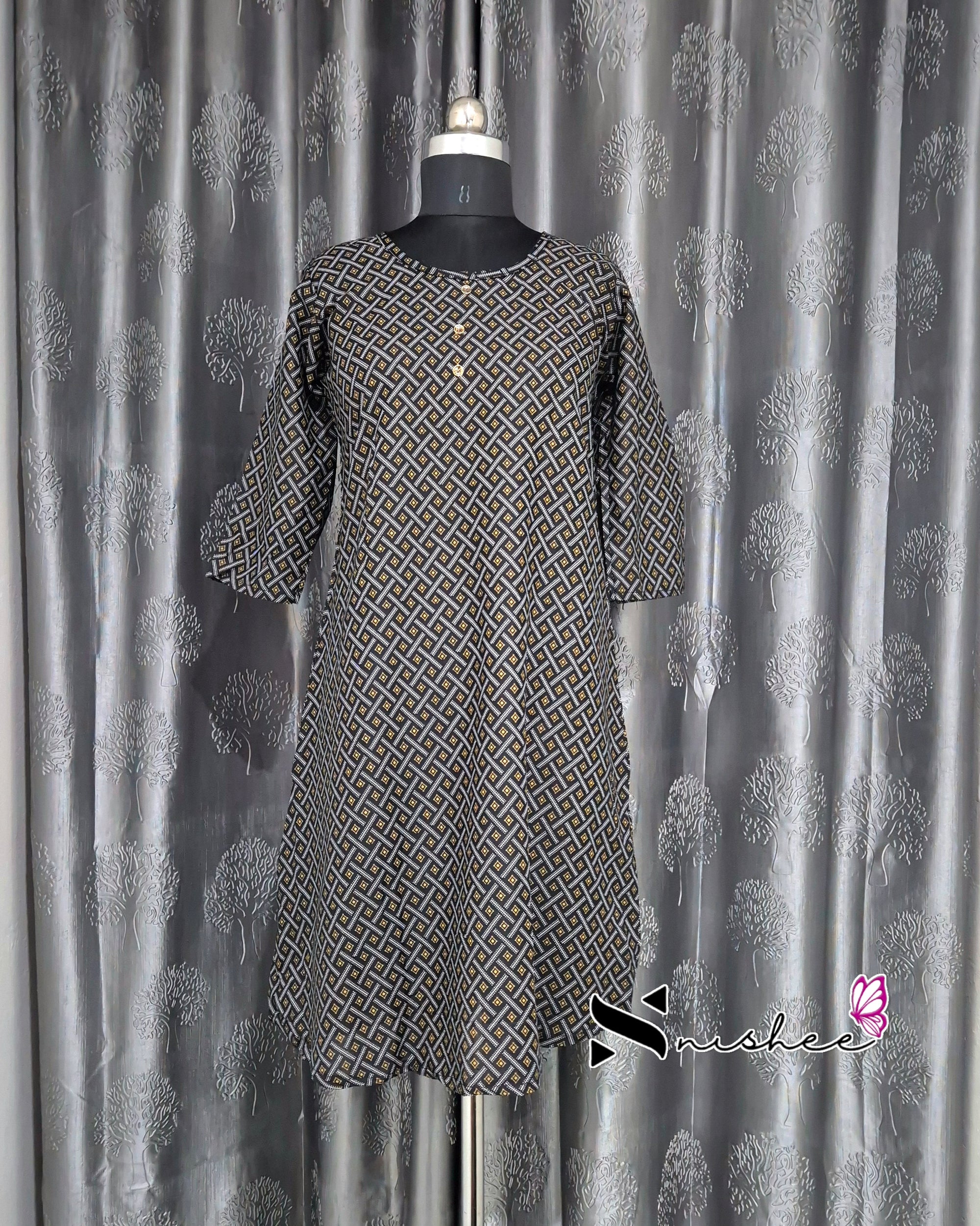 Black Diamond Motif Printed Kurti