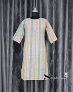Yellow/ Blue Stripes Short Straight Cut Kurti