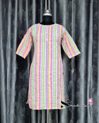 Pink/ Green Stripes Short Straight Cut Kurti