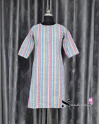 Pink/ Blue Stripes Short Straight Cut Kurti