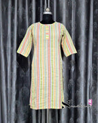 Green/ Orange Stripes Short Straight Cut Kurti