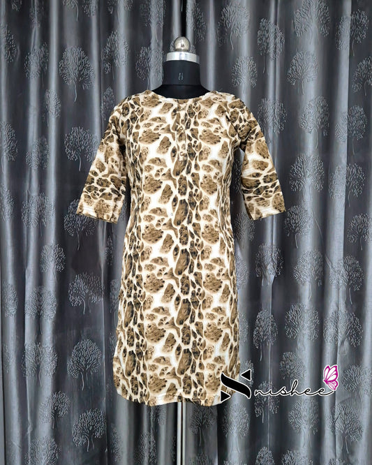 Brown Panther Print Short Straight Cut Kurti