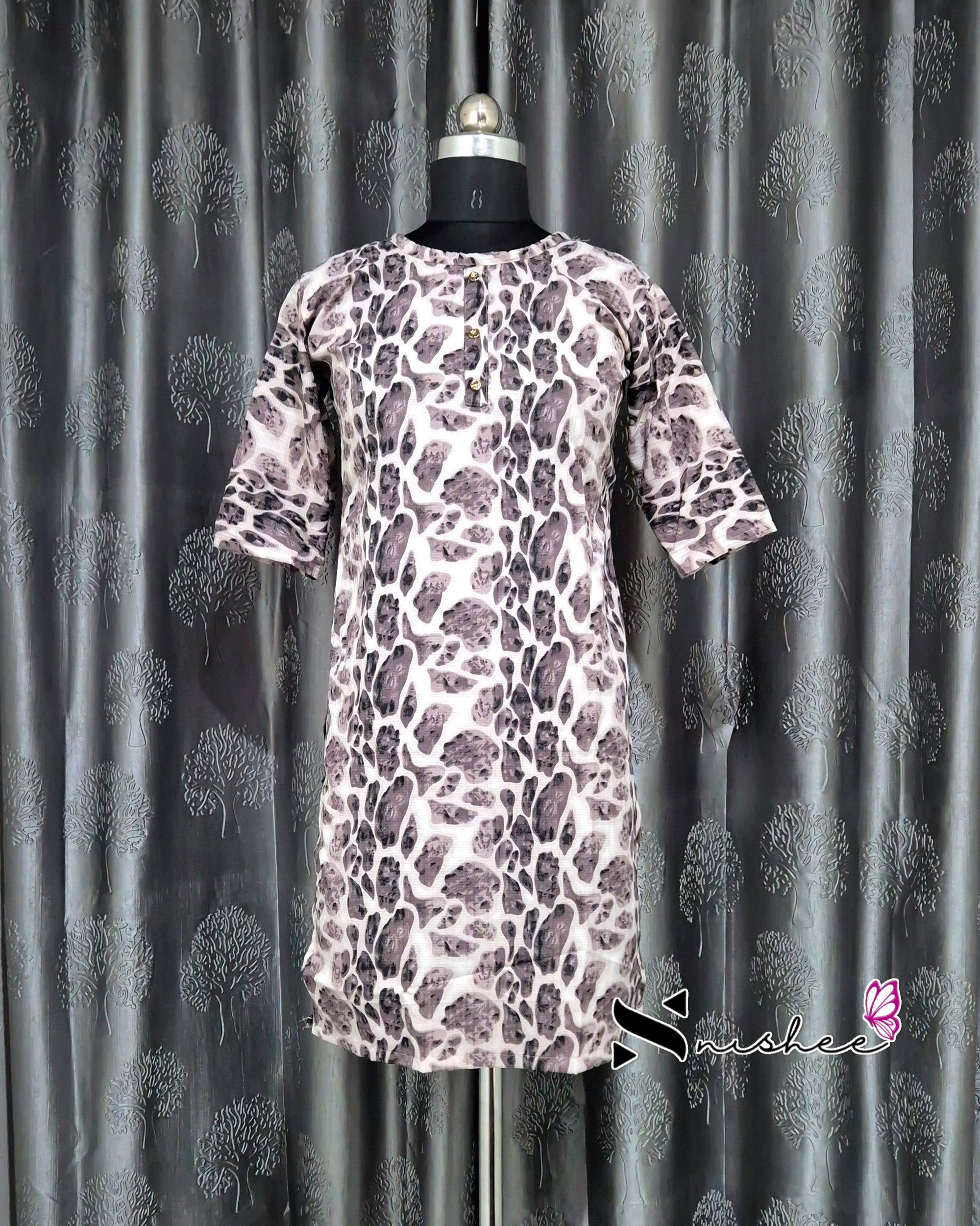 Purple Panther Print Short Straight Cut Kurti