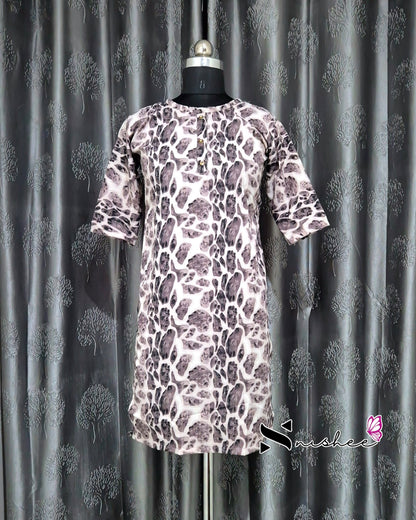 Purple Panther Print Short Straight Cut Kurti