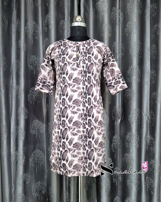 Purple Panther Print Short Straight Cut Kurti
