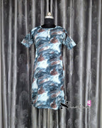 Blue Brush Print Short Straight Cut Kurti
