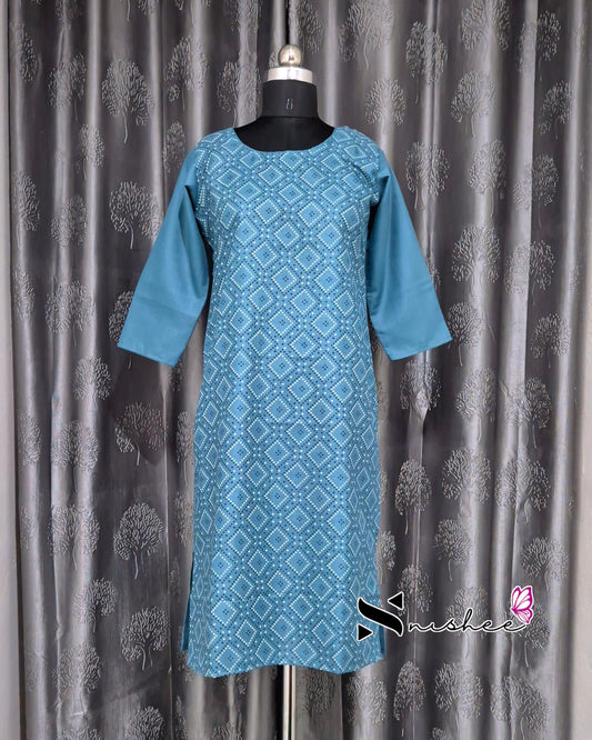 Blue Diamond Patterned Cotton Kurti