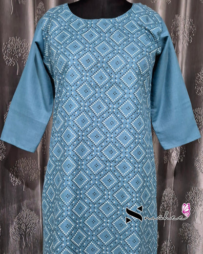 Blue Diamond Patterned Cotton Kurti