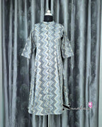 Grey Zigzag Chinese Collar A Line Kurti