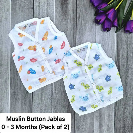 Muslin Button Jablas - 0 to 3 Months - A - Pack of 2