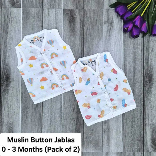 Muslin Button Jablas - 0 to 3 Months - B - Pack of 2